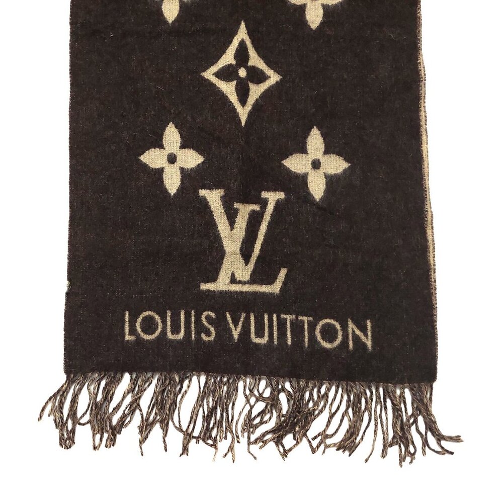 SOLD OUT LOUIS VUITTON Reykjavik Dark Brown & Tan Reversible Scarf Shawl VWT - Picture 3 of 14